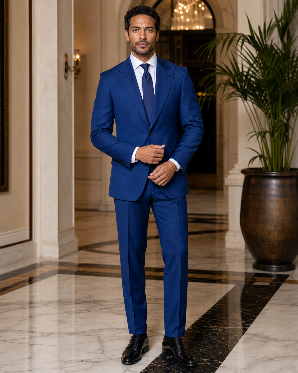 Cobalt Blue Cotton Summer Suit - Custom Made to Measure front view