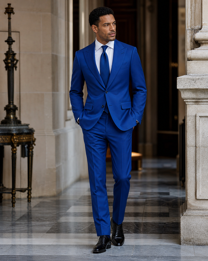 Cobalt Blue Cotton Summer Suit - Custom Made to Measure side back view