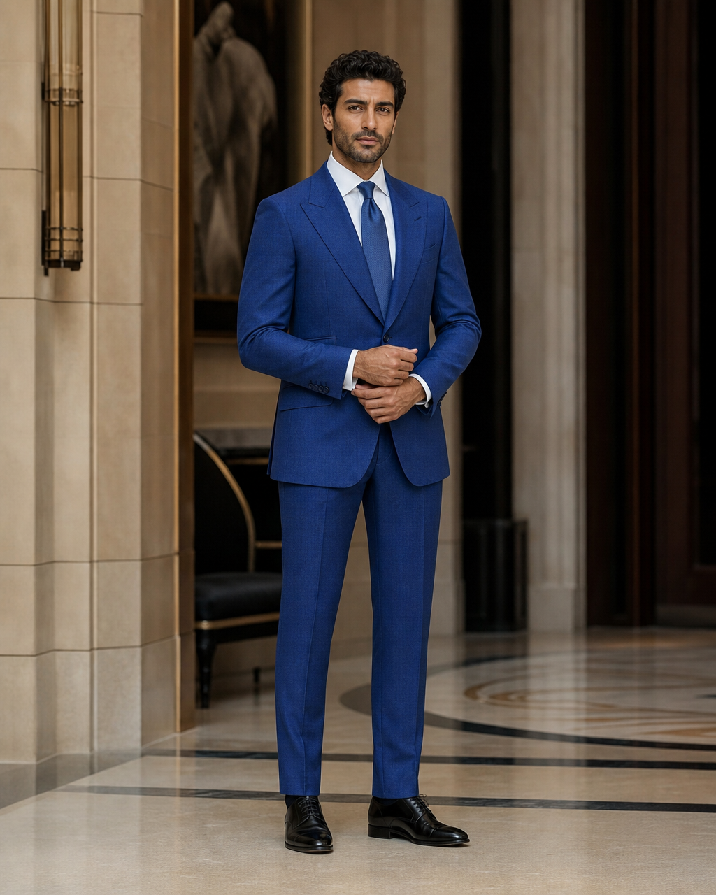 Cobalt Blue Flannel Winter Suit - Custom Made to Measure front view