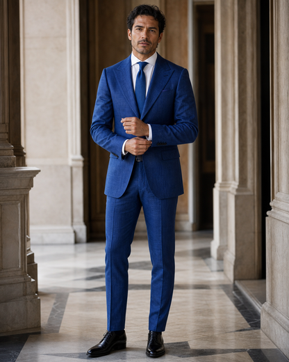 Cobalt Blue Linen Outdoor Wedding Suit - Custom Made to Measure front view