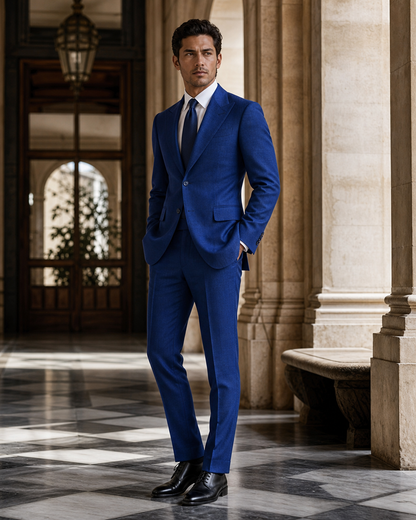 Cobalt Blue Linen Outdoor Wedding Suit - Custom Made to Measure side back view