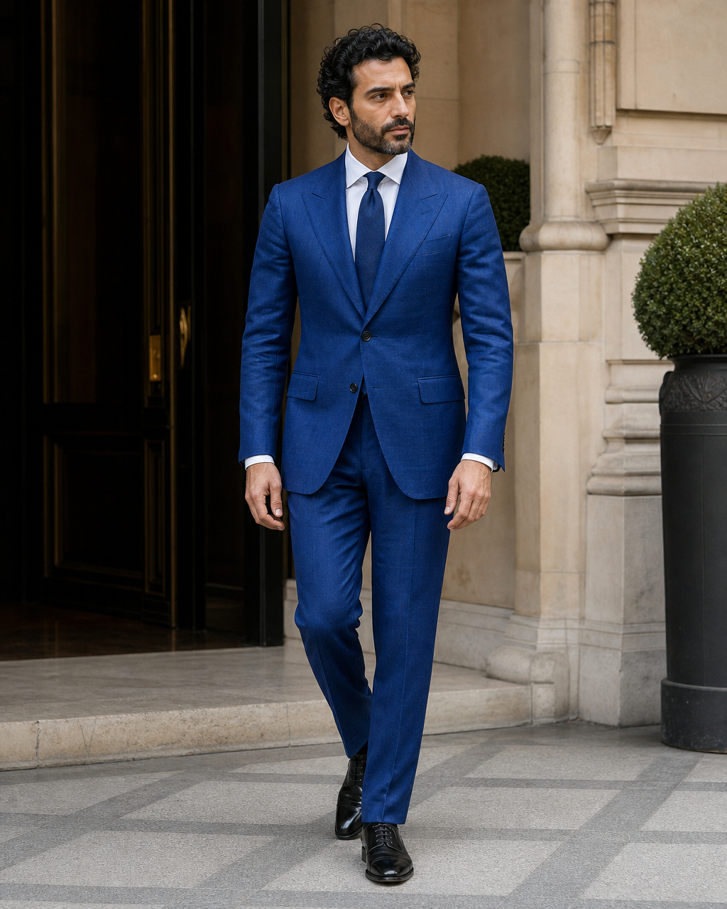 Cobalt Blue Linen Peak Lapel Suit — Custom Made to Measure