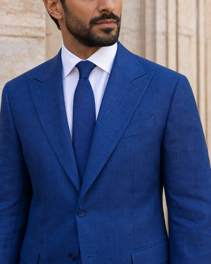 Cobalt Blue Linen Peak Lapel Suit — Custom Made to Measure — 4