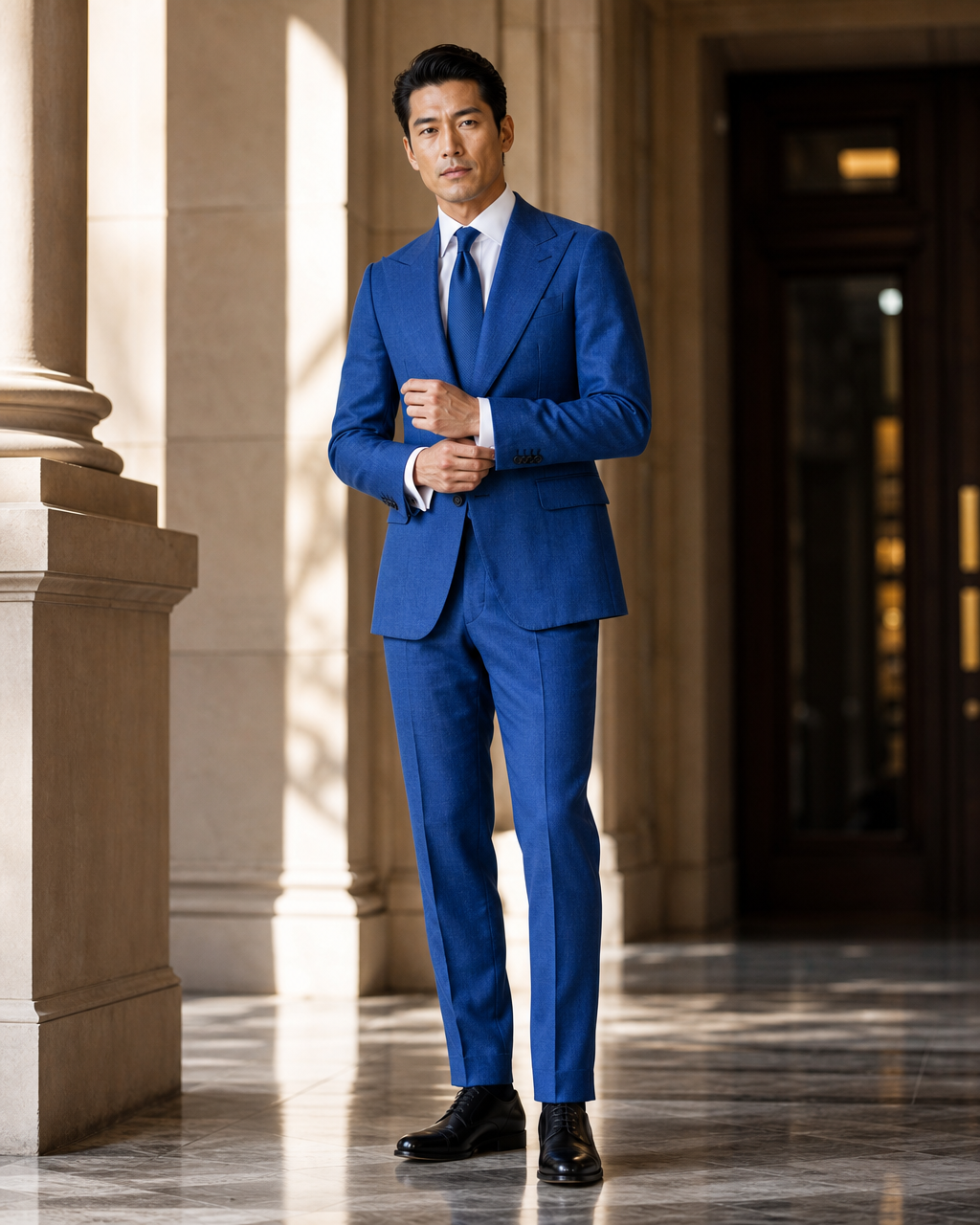 Cobalt Blue Linen Summer Suit - Custom Made to Measure front view