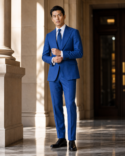 Cobalt Blue Linen Summer Suit - Custom Made to Measure front view