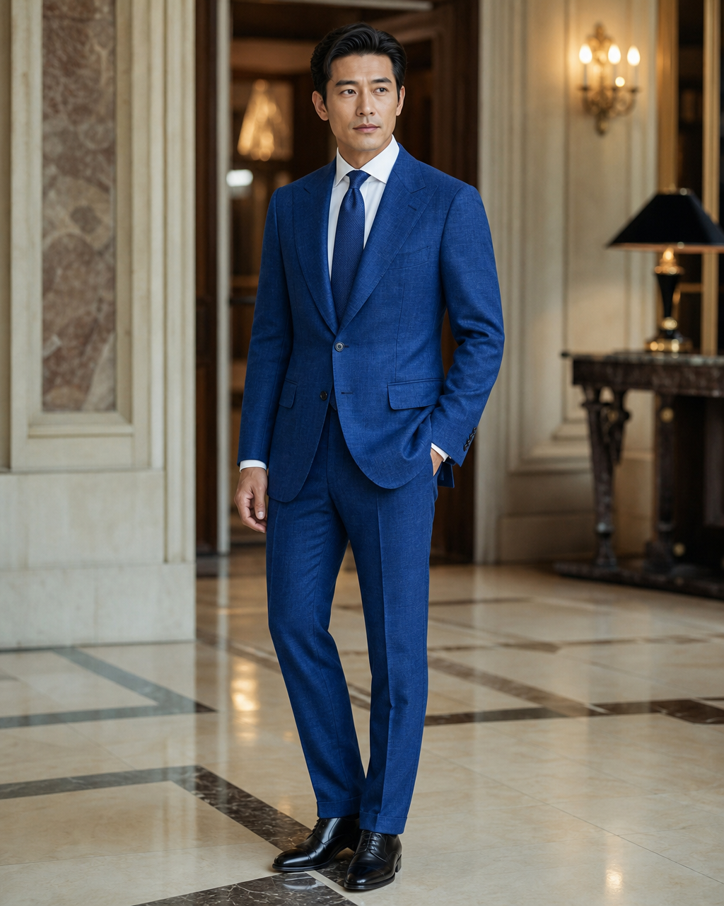 Cobalt Blue Linen Summer Suit - Custom Made to Measure side back view