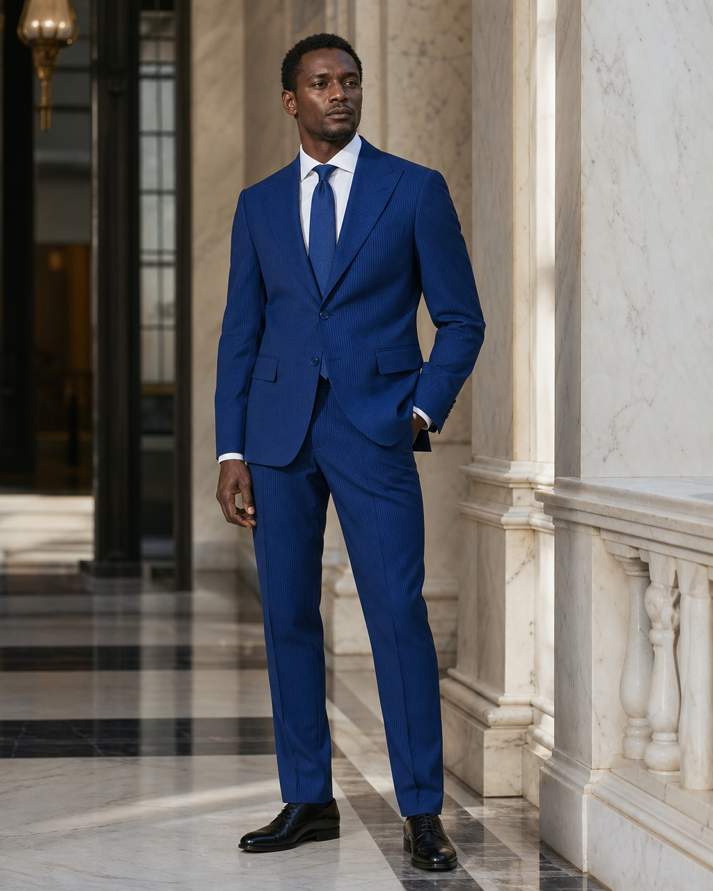 Cobalt Blue Seersucker Beach Wedding Suit - Custom Made to Measure side back view