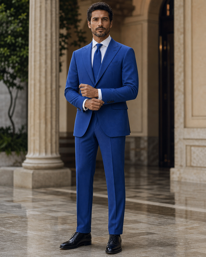 Cobalt Blue Seersucker Summer Suit - Custom Made to Measure front view