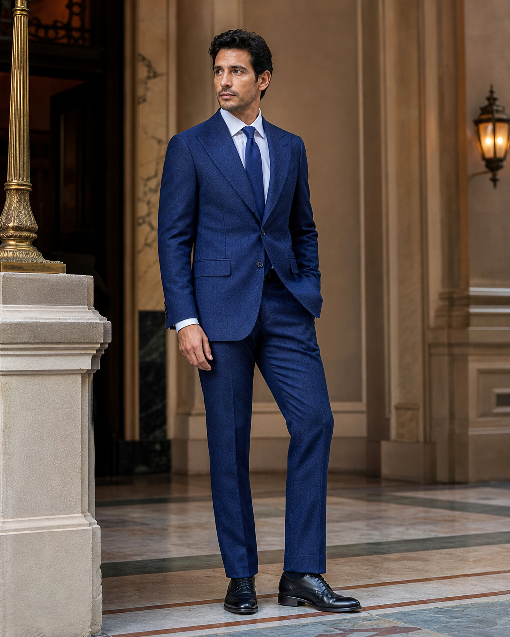 Cobalt Blue Tweed Winter Suit - Custom Made to Measure side back view