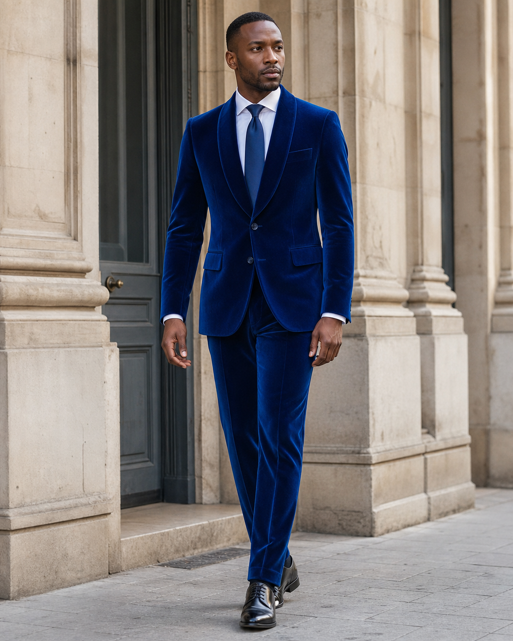 Cobalt Blue Velvet Shawl Lapel Suit — Custom Made to Measure