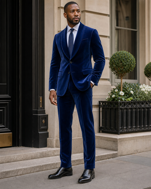 Cobalt Blue Velvet Shawl Lapel Suit — Custom Made to Measure — 3