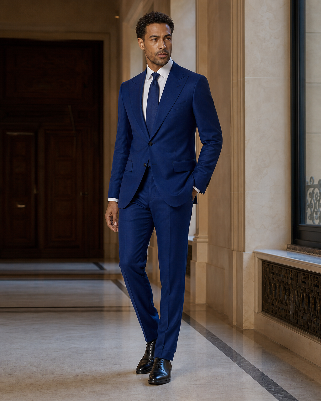 Cobalt Blue Wool Outdoor Wedding Suit - Custom Made to Measure side back view