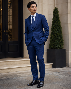 Cobalt Blue Wool Shawl Lapel Suit — Custom Made to Measure — 3