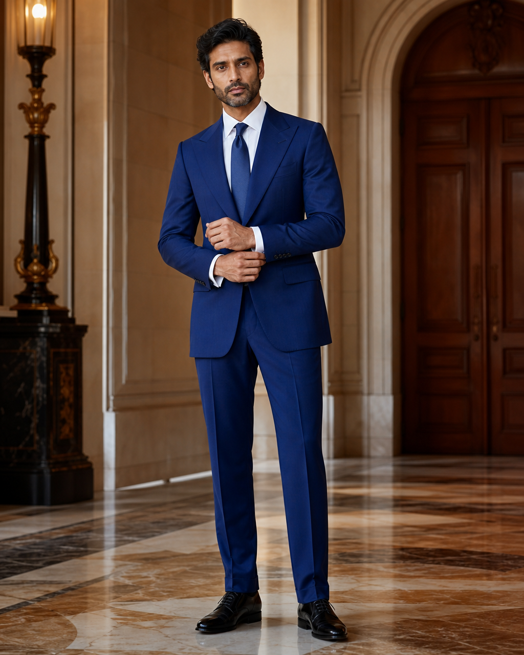 Cobalt Blue Wool Winter Suit - Custom Made to Measure front view