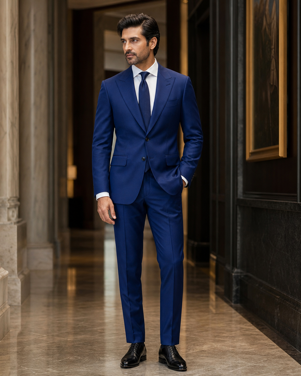 Cobalt Blue Wool Winter Suit - Custom Made to Measure side back view