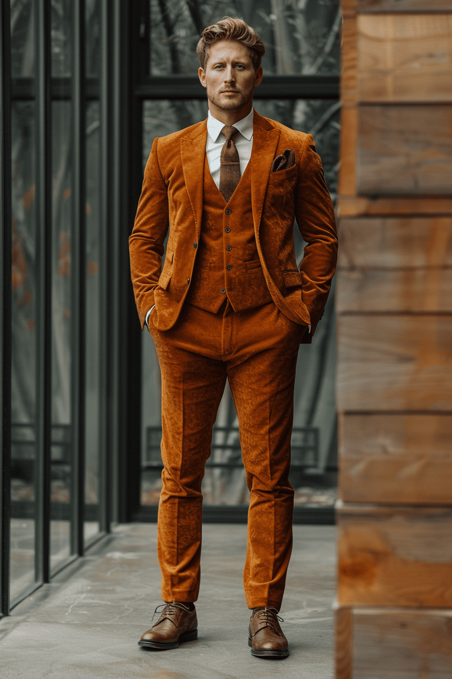 Copper Velvet Wedding Suit — Custom Made to Measure