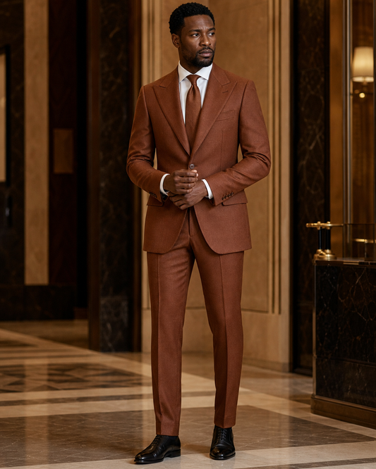 Copper Cashmere Blend Winter Suit - Custom Made to Measure front view