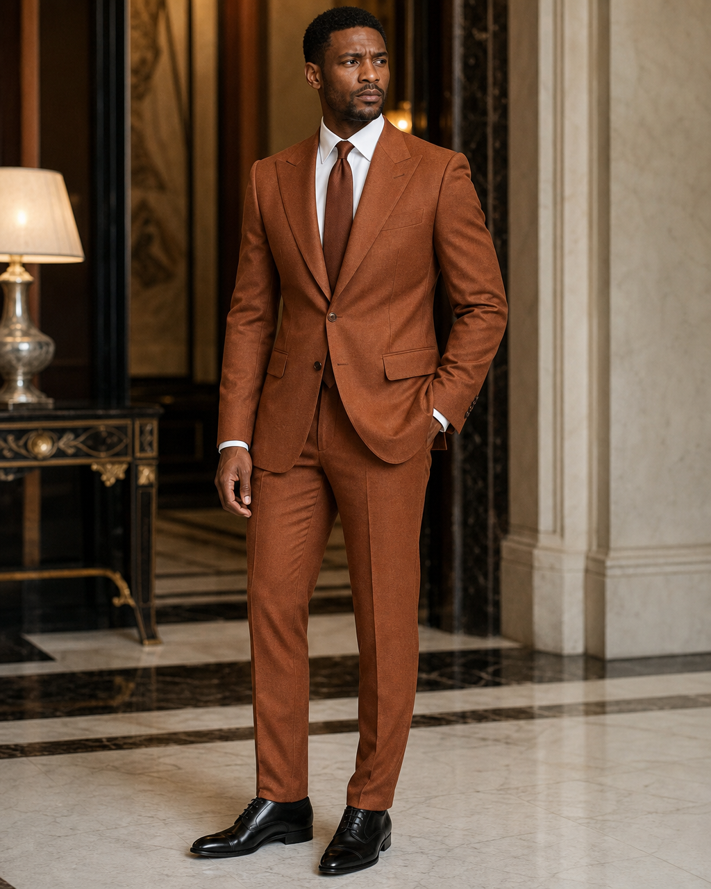Copper Cashmere Blend Winter Suit - Custom Made to Measure side back view