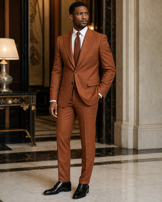 Copper Cashmere Blend Winter Suit - Custom Made to Measure side back view