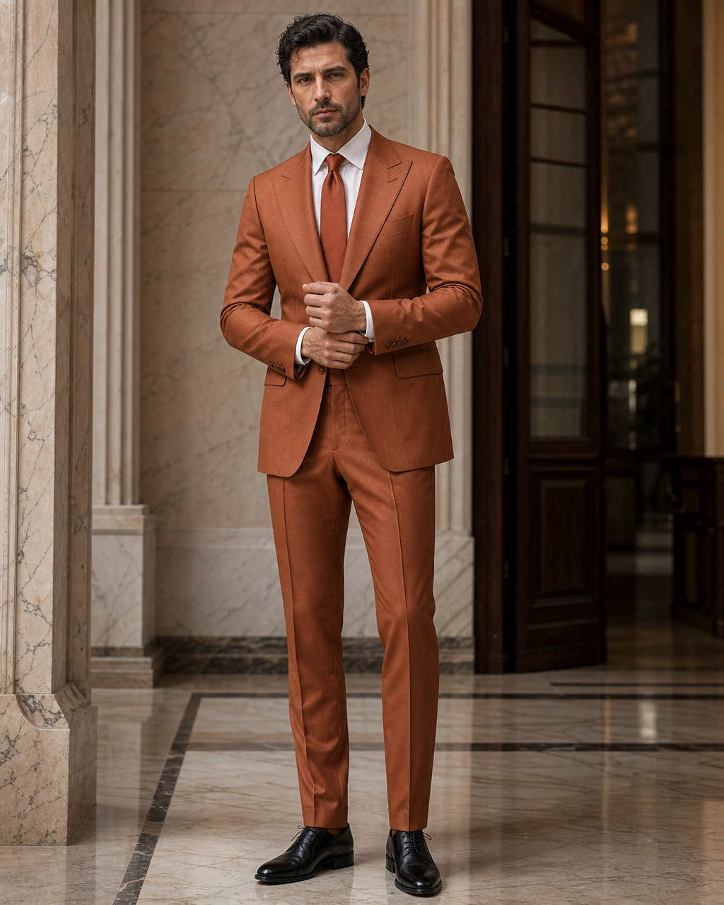 Copper Cotton Beach Wedding Suit - Custom Made to Measure front view