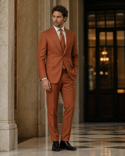 Copper Cotton Beach Wedding Suit - Custom Made to Measure side back view