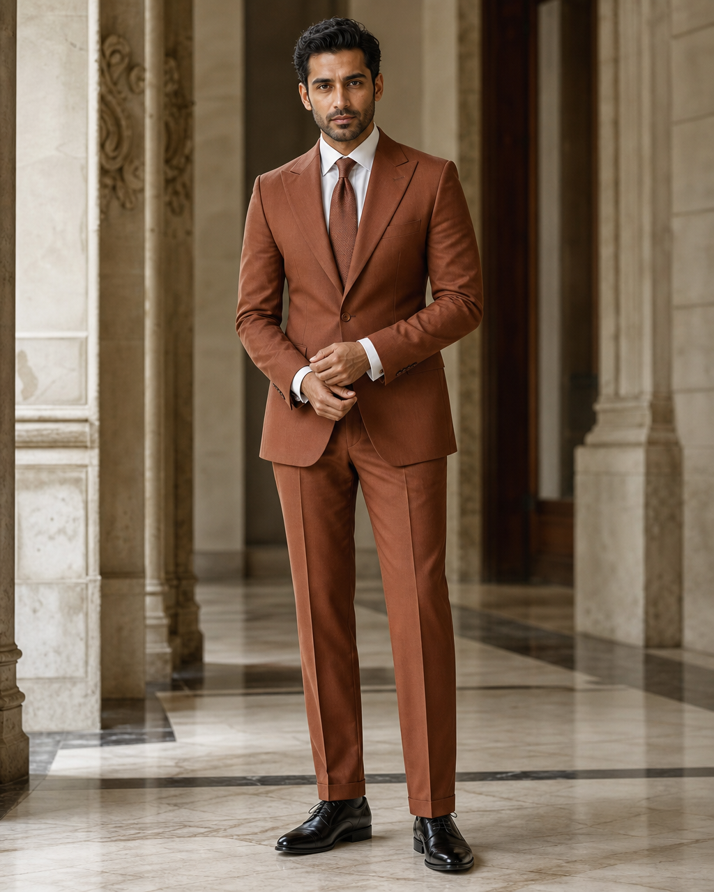 Copper Cotton Outdoor Wedding Suit - Custom Made to Measure front view