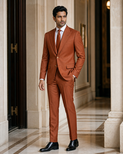 Copper Cotton Outdoor Wedding Suit - Custom Made to Measure side back view
