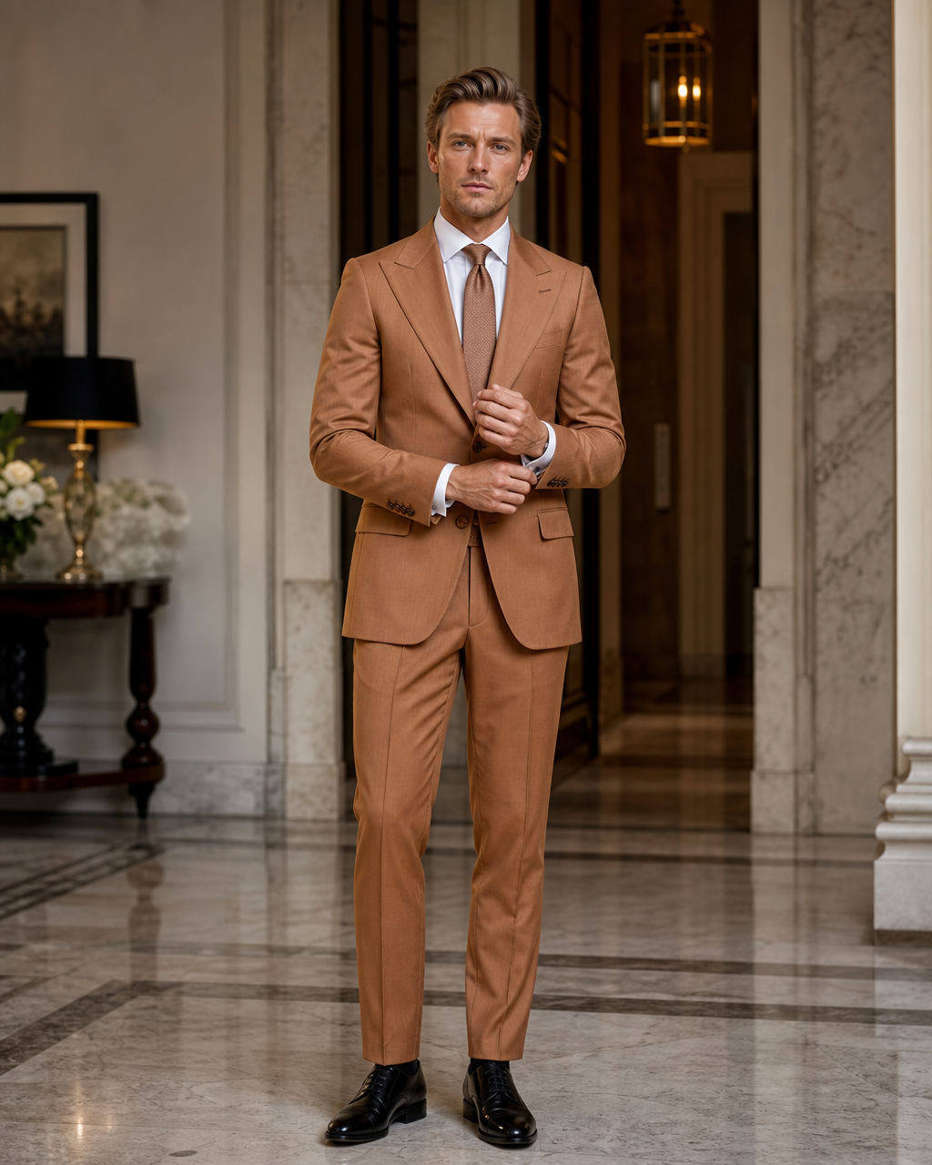 Copper Cotton Summer Suit - Custom Made to Measure front view