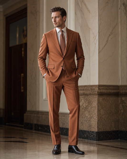 Copper Cotton Summer Suit - Custom Made to Measure side back view