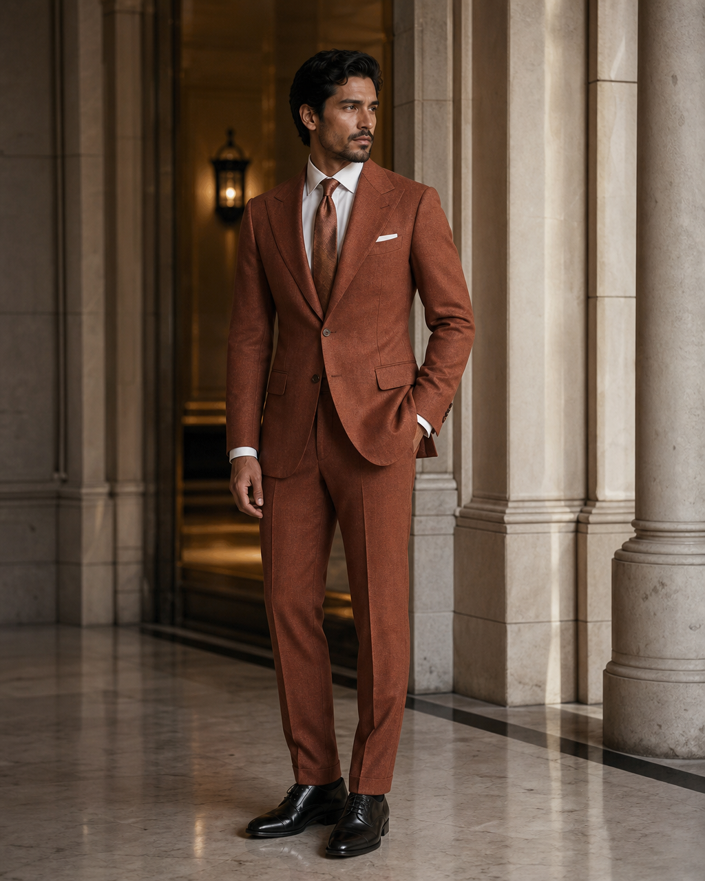 Copper Flannel Winter Suit - Custom Made to Measure side back view