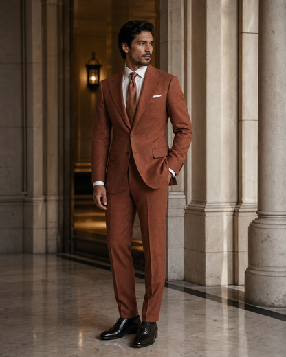 Copper Flannel Winter Suit - Custom Made to Measure side back view