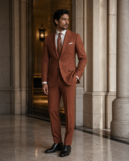 Copper Flannel Winter Suit - Custom Made to Measure side back view