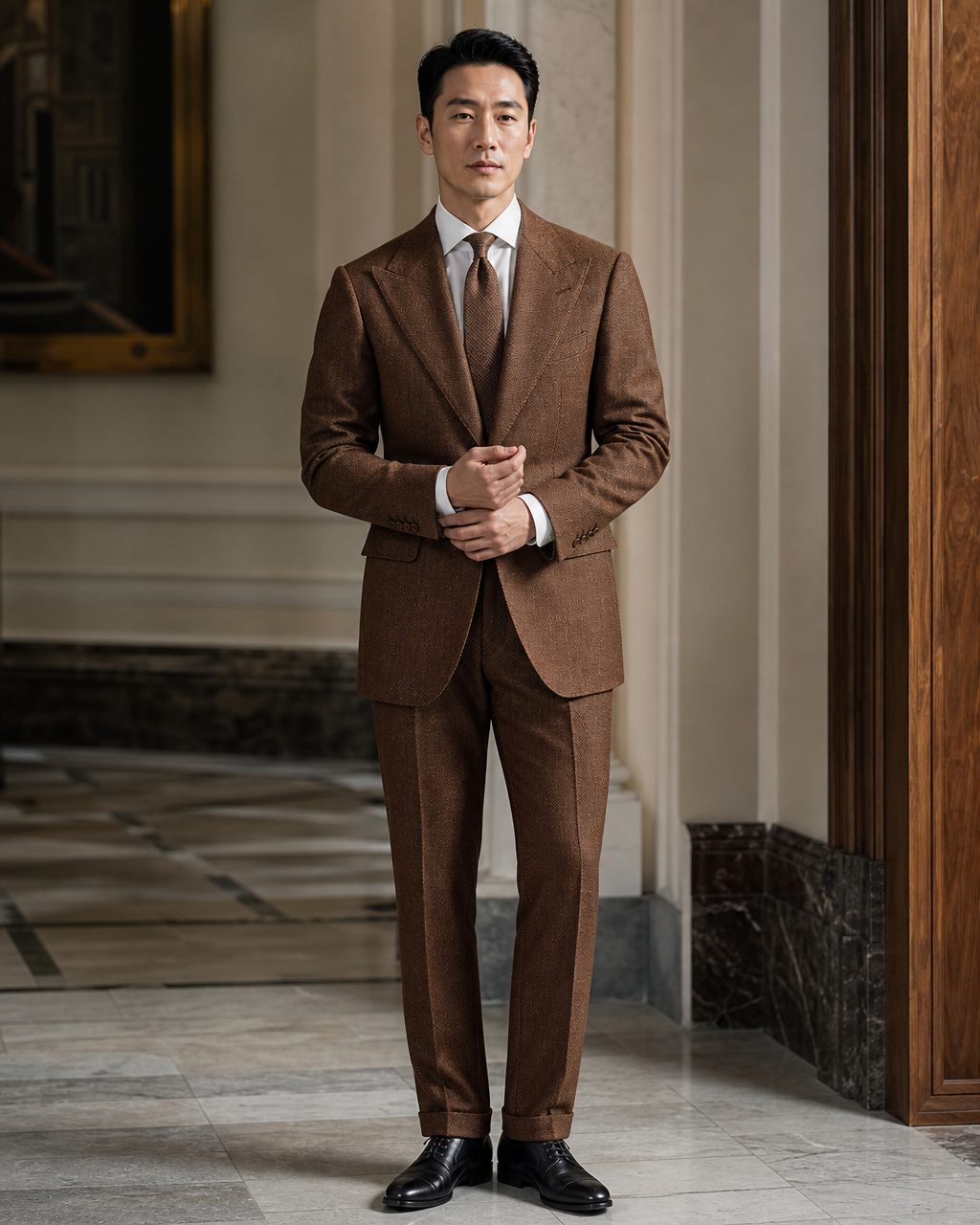 Copper Herringbone Winter Suit - Custom Made to Measure front view