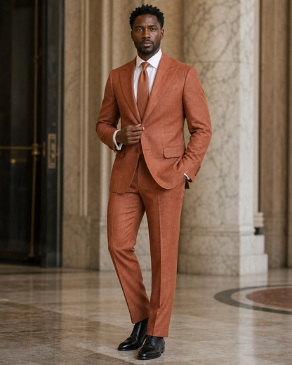 Copper Linen Beach Wedding Suit - Custom Made to Measure front view