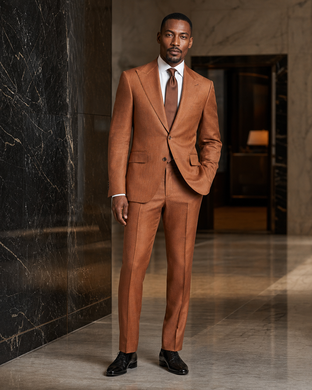 Copper Linen Beach Wedding Suit - Custom Made to Measure side back view