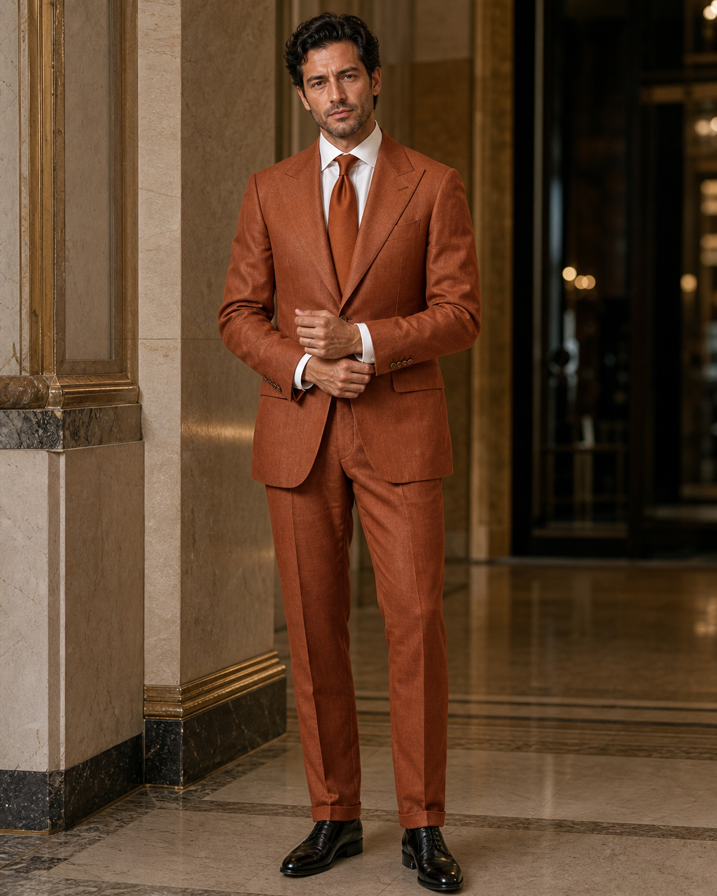 Copper Linen Outdoor Wedding Suit - Custom Made to Measure front view