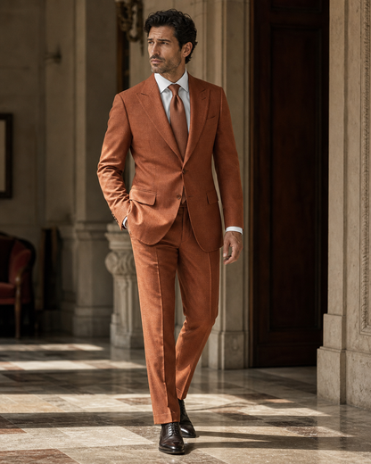 Copper Linen Outdoor Wedding Suit - Custom Made to Measure side back view
