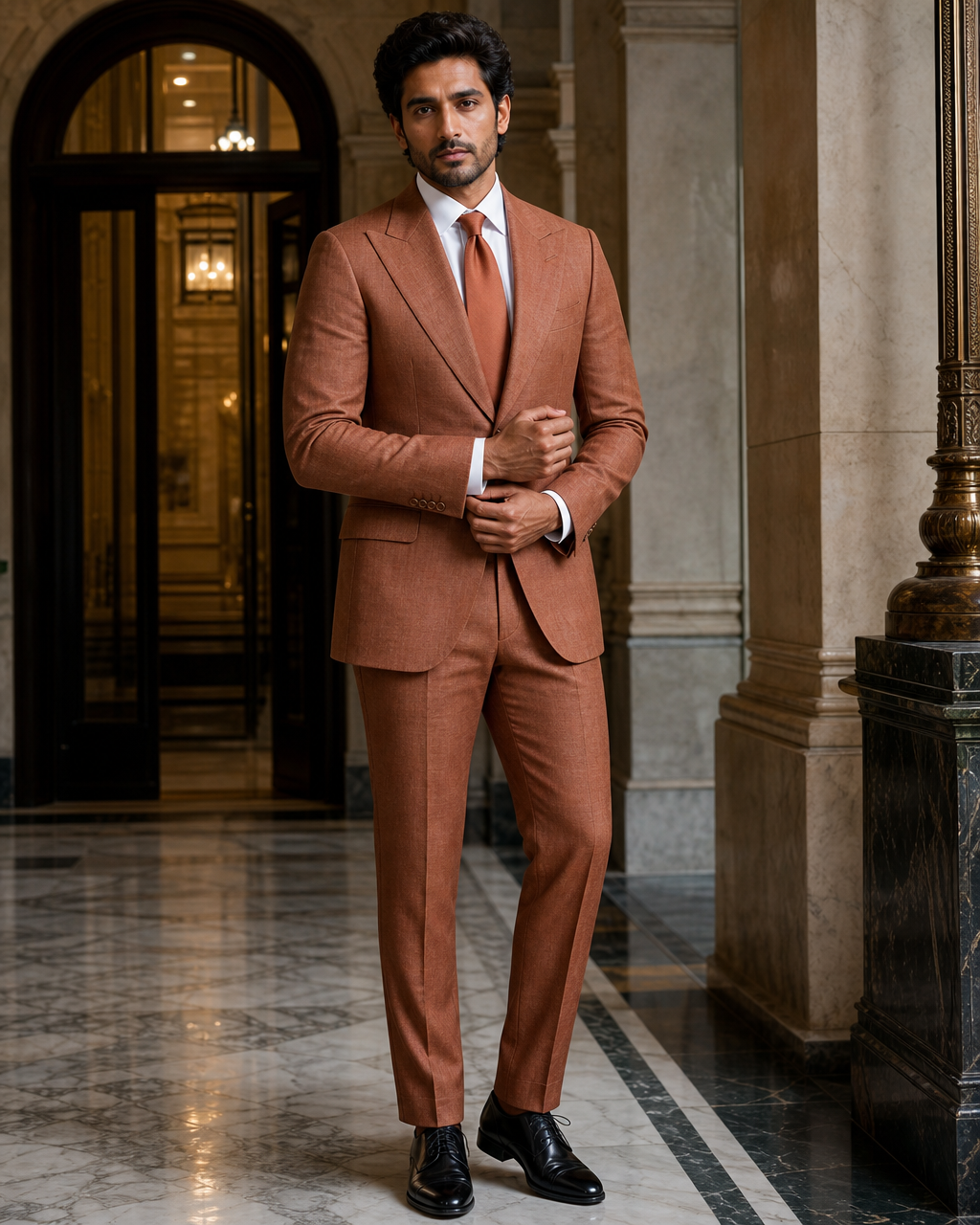 Copper Linen Summer Suit - Custom Made to Measure front view