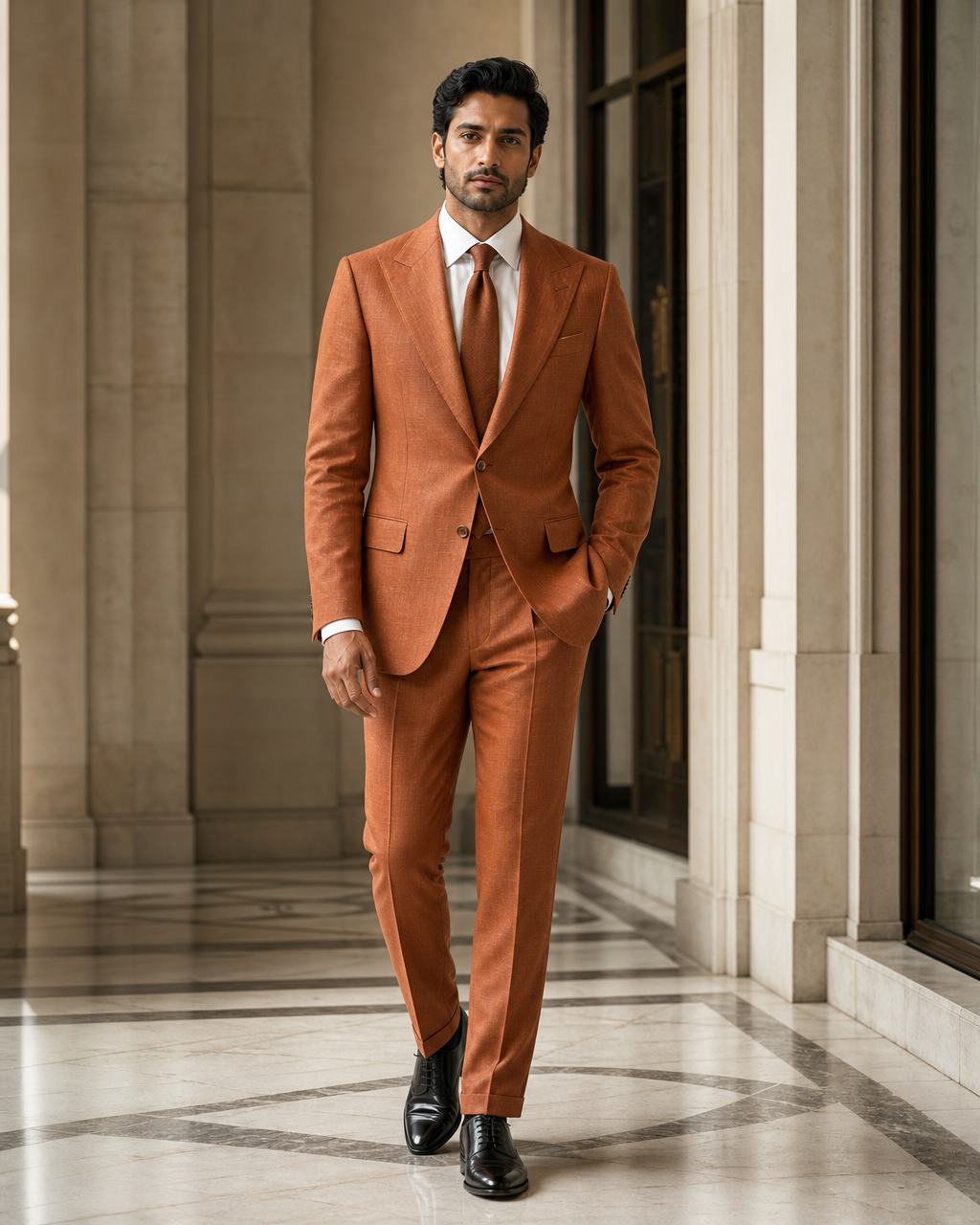 Copper Linen Summer Suit - Custom Made to Measure side back view
