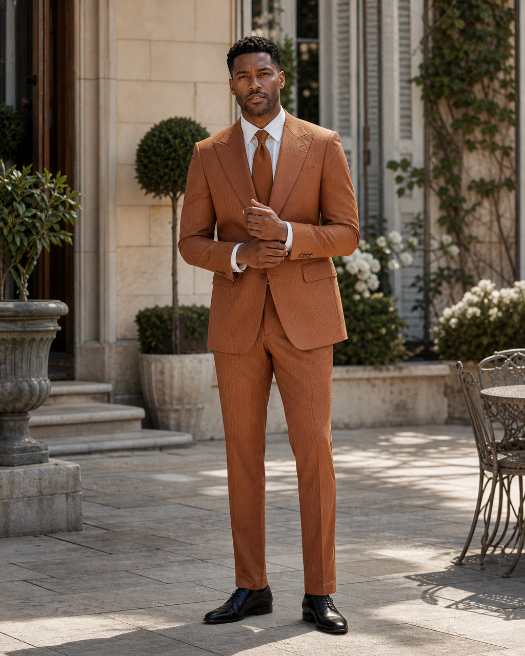 Copper Seersucker Outdoor Wedding Suit — Custom Made to Measure front view