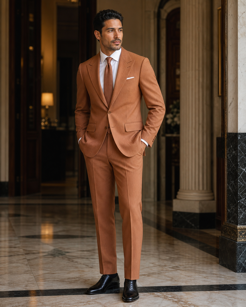 Copper Seersucker Summer Suit - Custom Made to Measure side back view