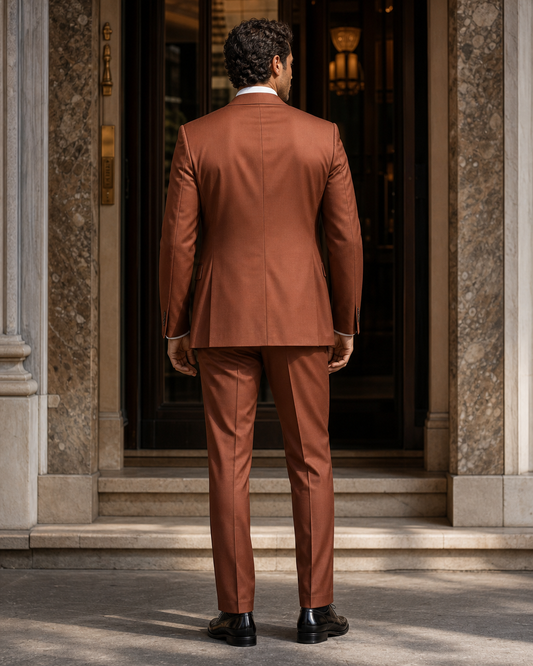 Copper Silk Blend Peak Lapel Suit - Custom Made to Measure back view