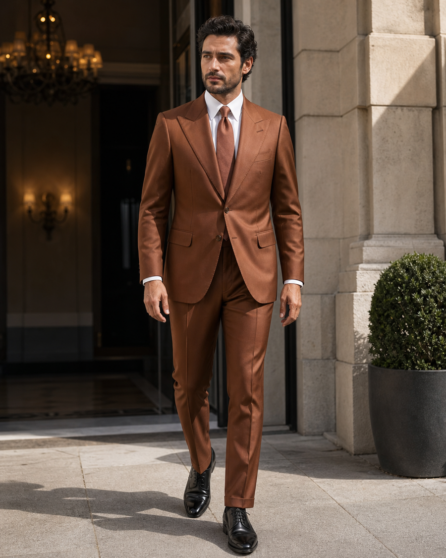 Copper Silk Blend Peak Lapel Suit — Custom Made to Measure