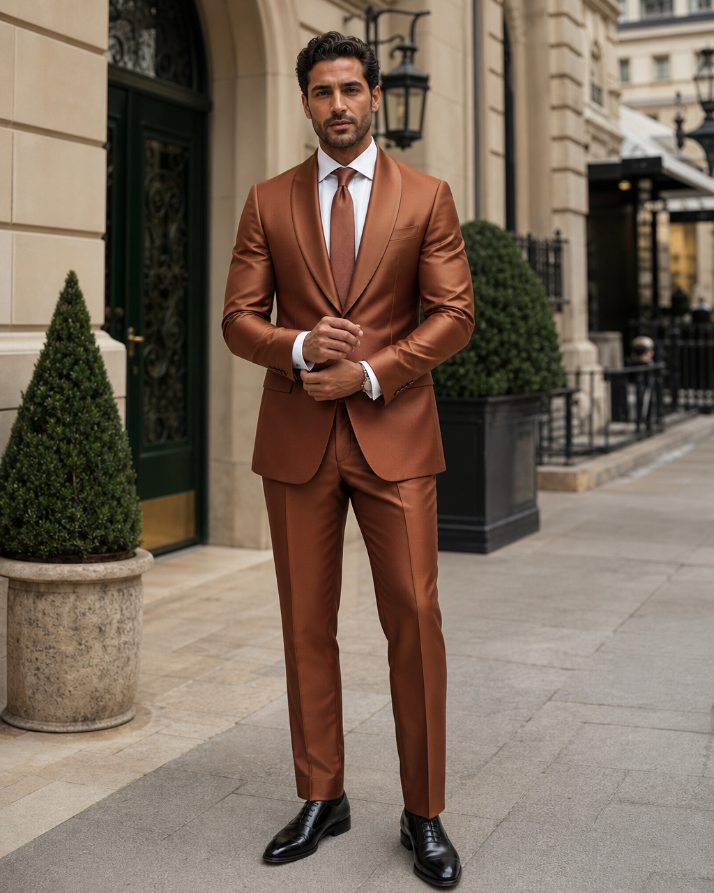 Copper Silk Blend Shawl Lapel Suit - Custom Made to Measure front view