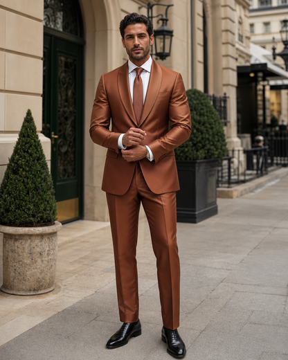 Copper Silk Blend Shawl Lapel Suit - Custom Made to Measure front view