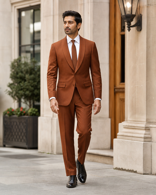 Copper Wool Shawl Lapel Suit - Custom Made to Measure front view