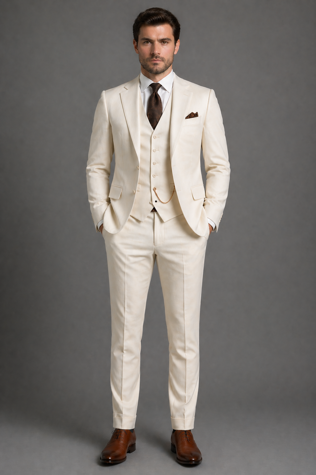 Cream Cotton Slim Fit Suit — Custom Made to Measure