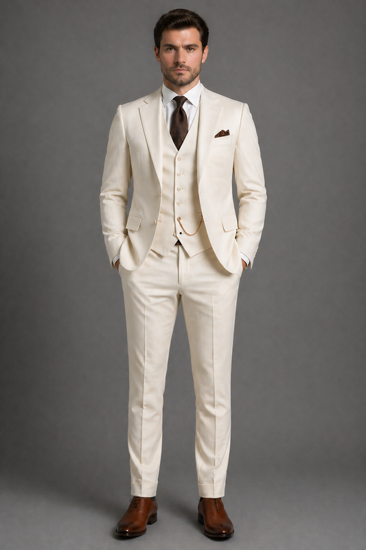 Cream Cotton Slim Fit Suit — Custom Made to Measure