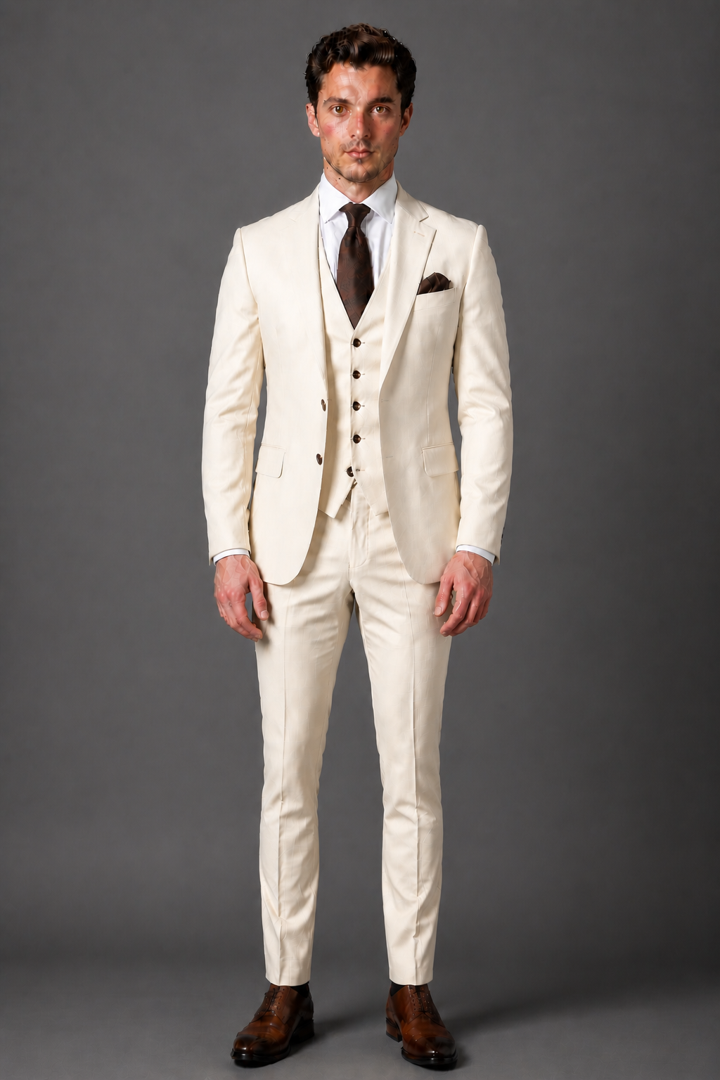 Cream Wool Slim Fit Suit — Custom Made to Measure