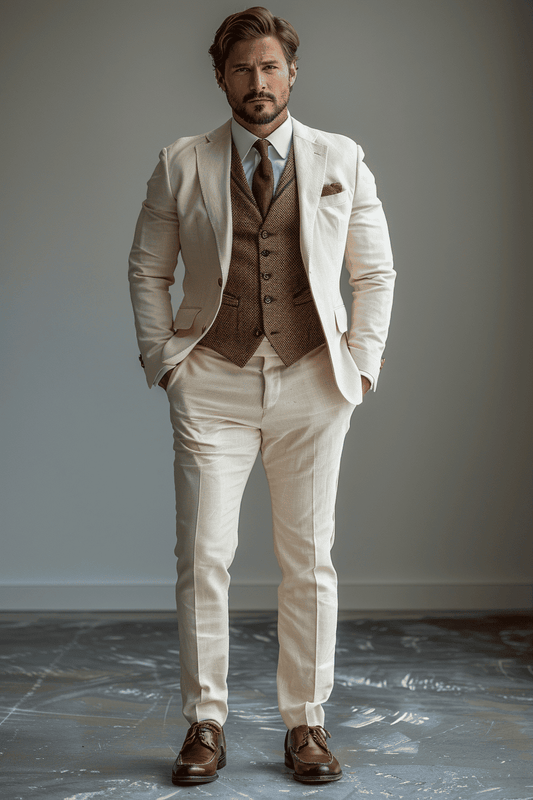 Cream Wool Wedding Suit — Custom Made to Measure